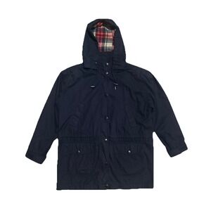 Cabin Creek Women Hooded Jacket M Navy Plaid Lined Workwear Outdoor Vintage Coat
